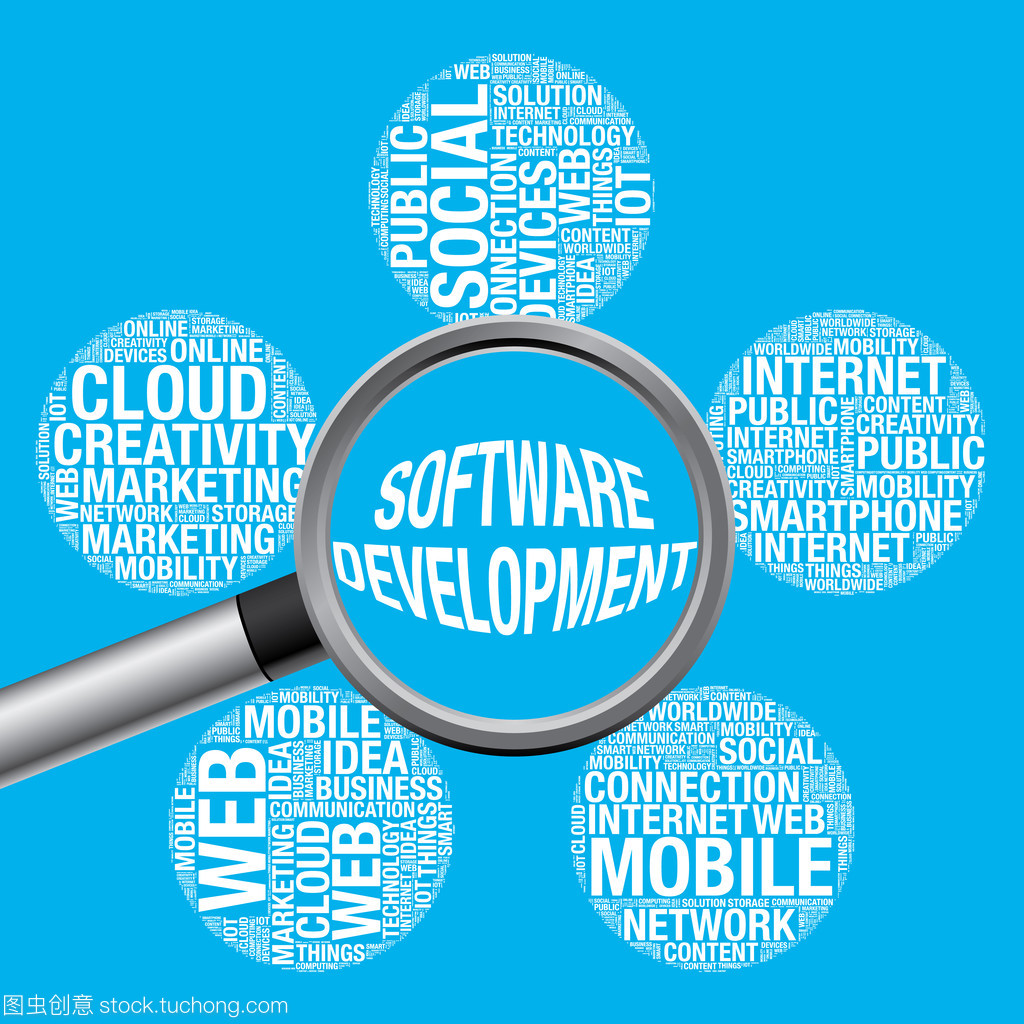 軟件開發(fā)詞云帶放大鏡矢量